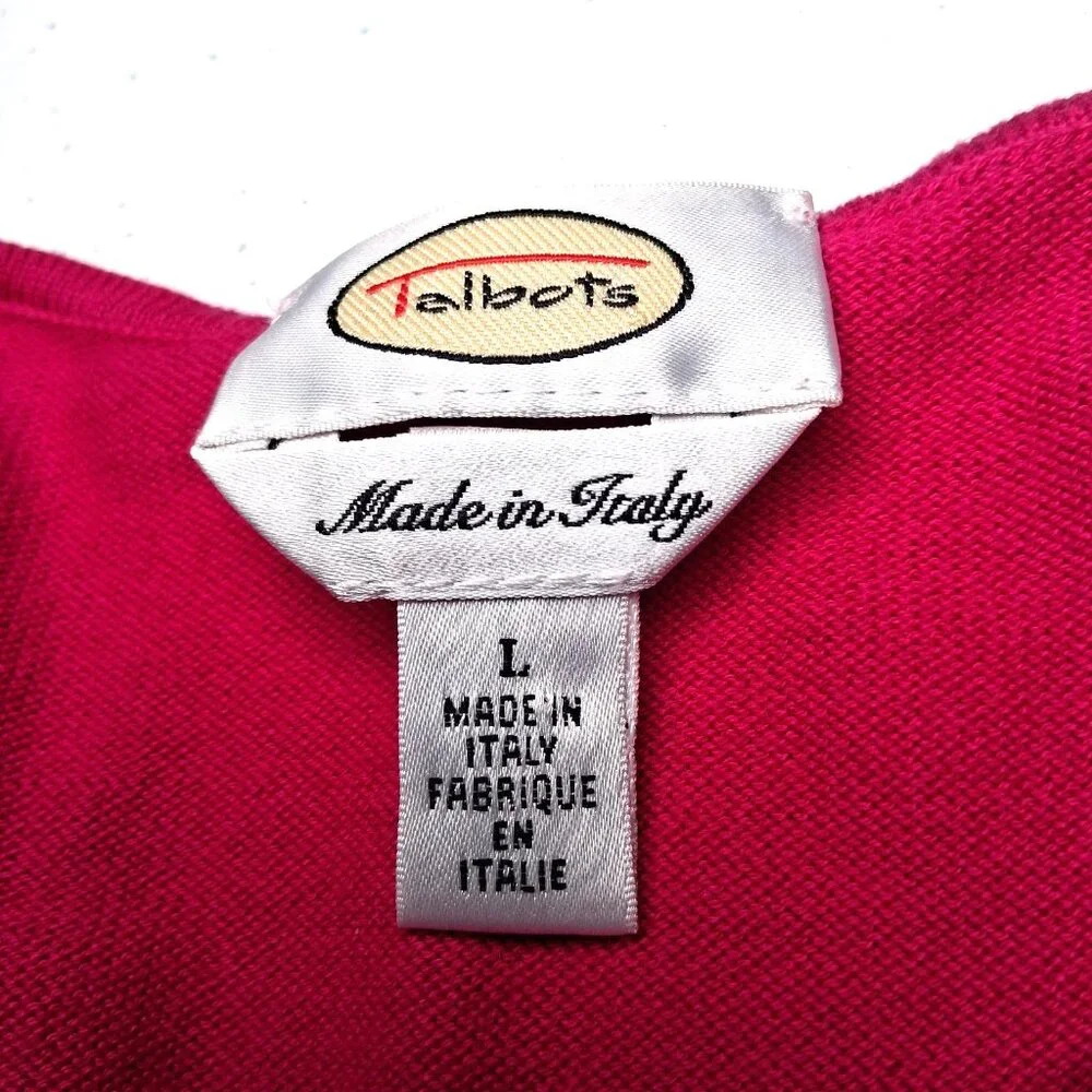 Vintage Talbots Cardigan Sweater Large Pink Magenta Cotton Button Up Italy - Picture 6 of 13